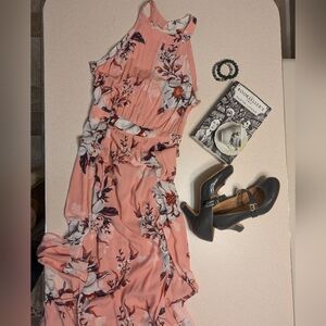 Pink Floral Printed Maxi Dress by Fleurtine